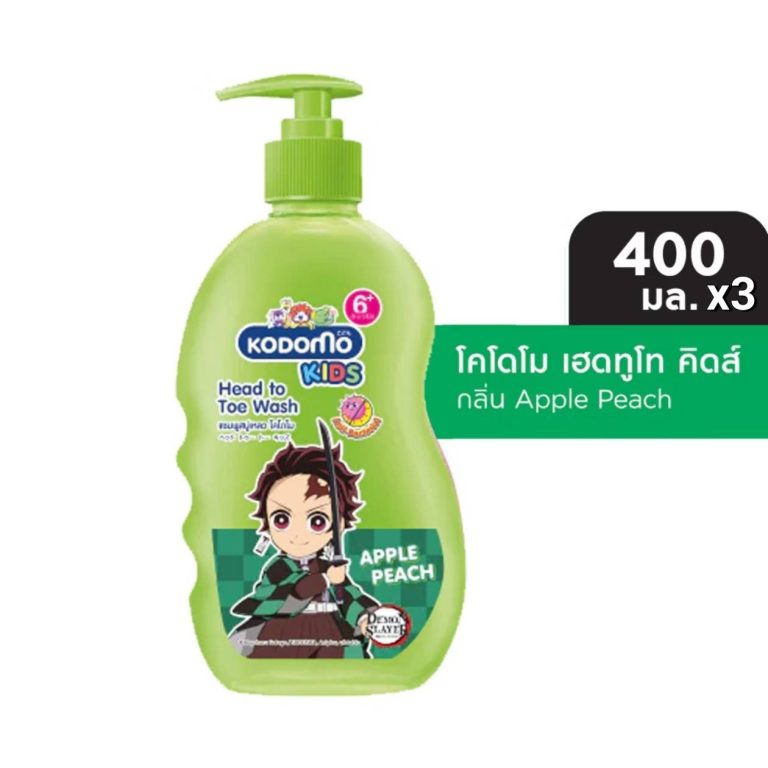 Kodomo kids head to toe wash โคโดโม เฮดทูโท คิดส์ แชมพูสบู่เหลว 400ml.x3pcs - 01. apple peach