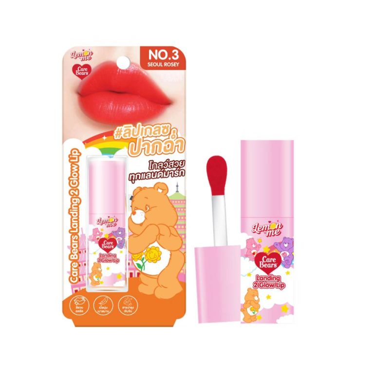 Lemon me care bears landing 2 glow lip เลม่อน มี แคร์แบร์ แลนดิ้ง ทู โกลว์ ลิป 3g - 03. Seoul rosey
